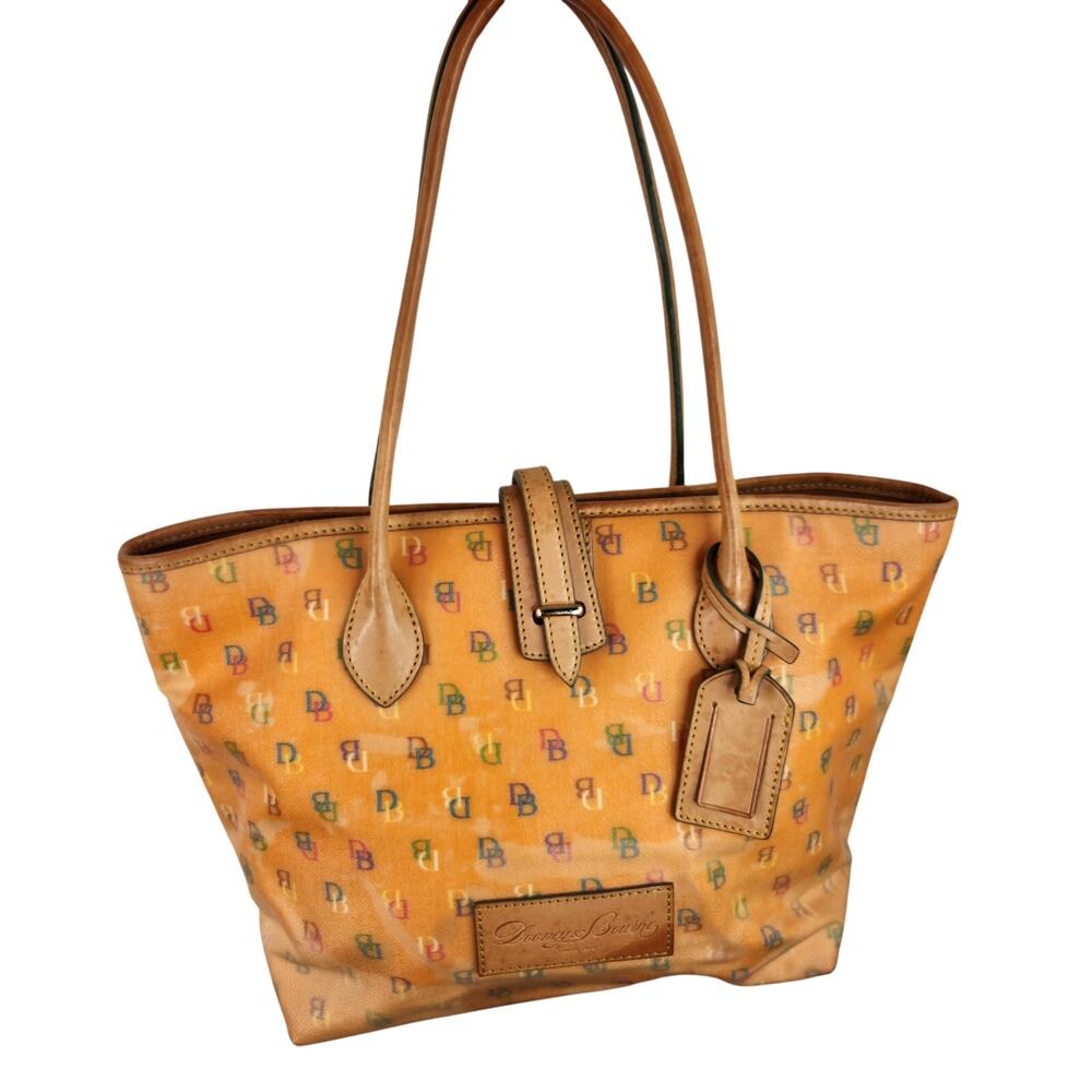 VTG Dooney & Bourke Tangarine Multi-Color Logo Tote Shoulder Hand Bag *Flawed